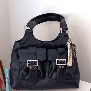 No Boundaries Black Shoulder Bag with Buckle Accents